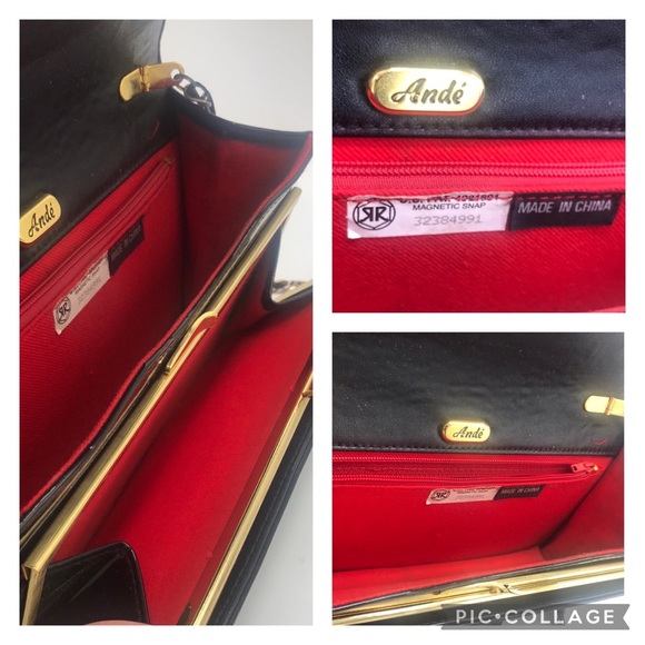 Ande’ Vintage Black Quilted Patent Clutch or Shoulder Bag - Picture 15 of 16